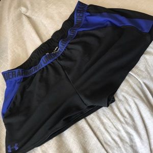 Under armour play up black and blue shorts